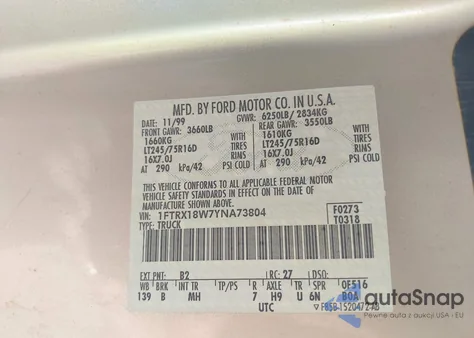 2000 Ford F150 from USA, damaged, VIN 1FTRX18W7YNA73804